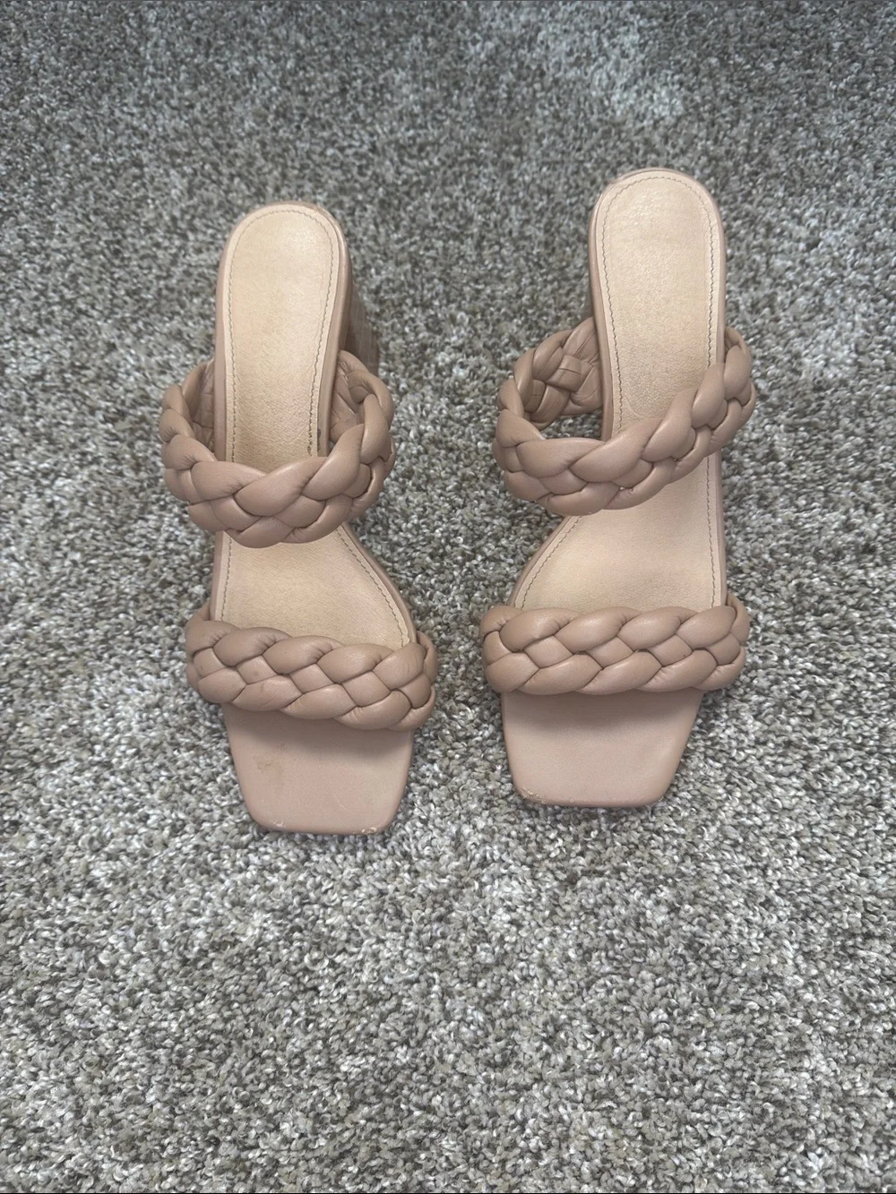 Braided Double-Strap Tan Heeled Sandals